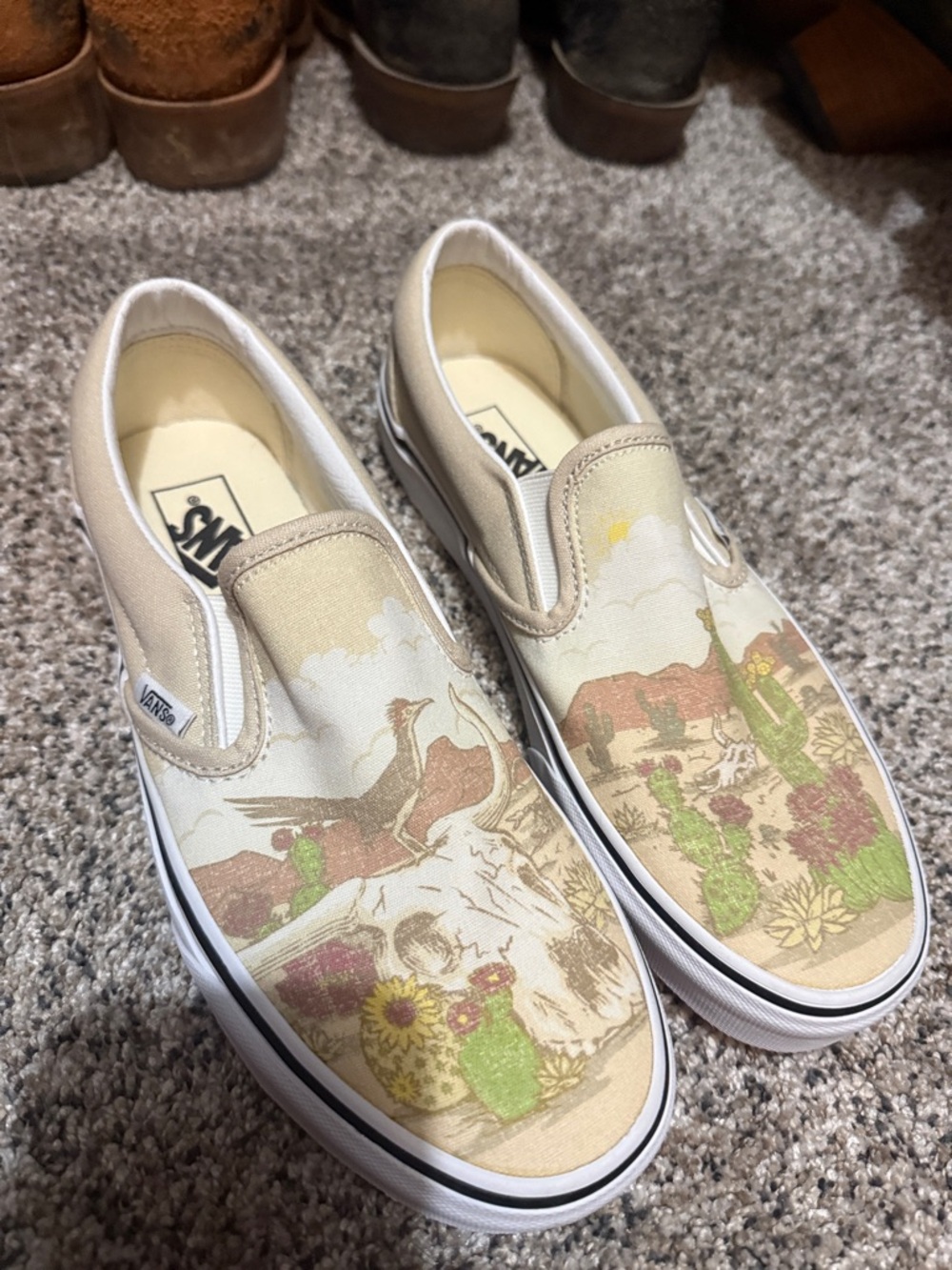 Vans Slip-On Desert Floral Print Canvas Sneakers - Beige, Green, Pink